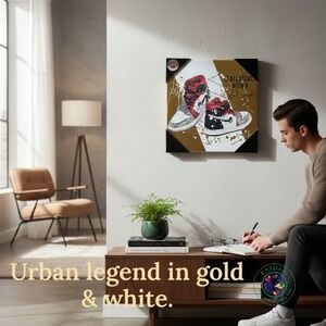 Notoriart Dream Sneakers Urban Canvas‎ Wall Art Gold & White 12"x12"